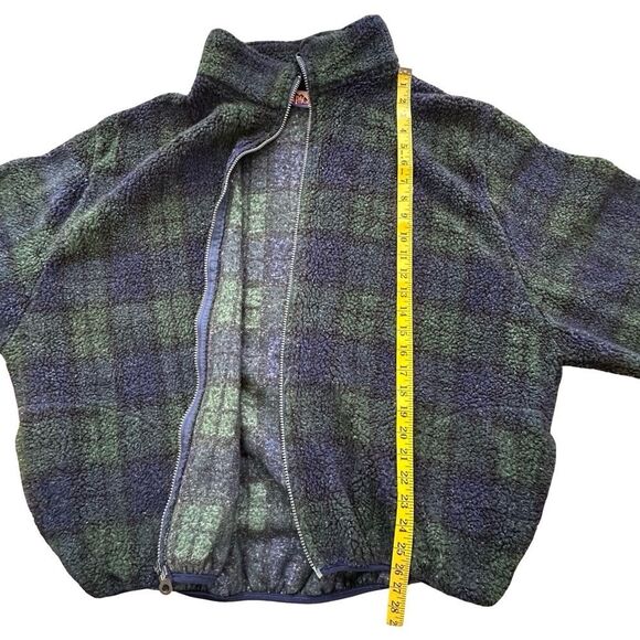 Vintage Green & Black Plaid Full-Zip Fleece Jacket BACK PACK Brand Size 2XL - Picture 12 of 13
